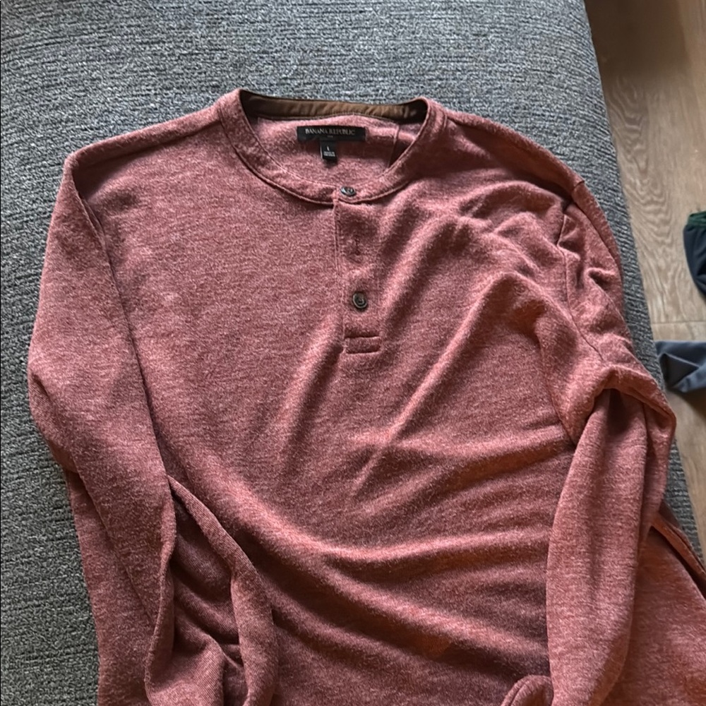Red Henley Long Sleeve Shirt